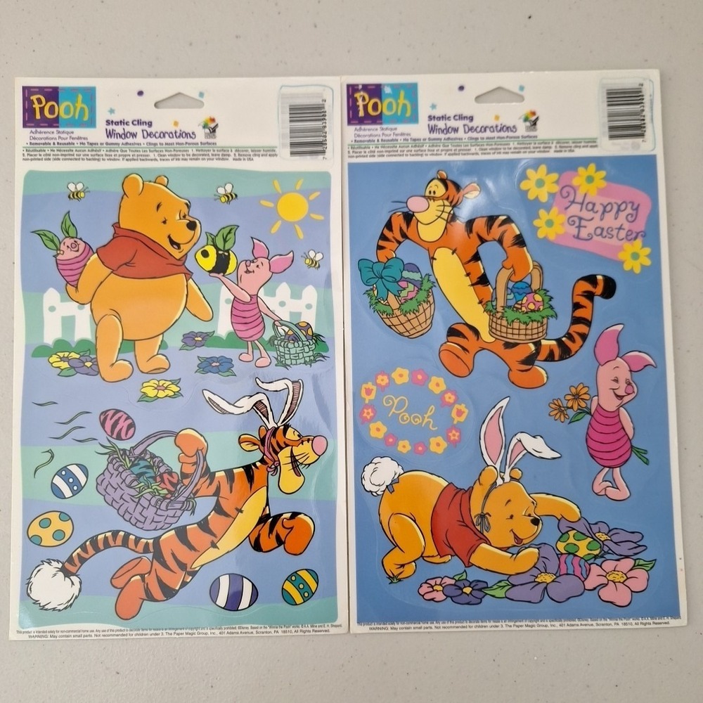 1997 DISNEY Winnie the Pooh EASTER EGG Spring GARDENING Static Window Clings LOT